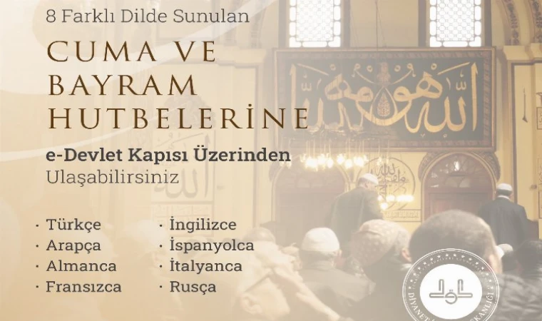 Diyanet’in hutbeleri 8 farklı dilde e-devlet’te