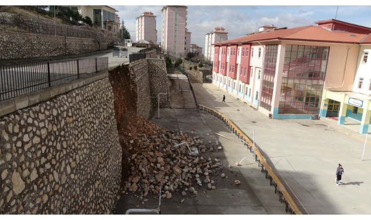 Malatya’da, Yavuz Selim Mahallesi’nde bir ilkokulun istinat duvarı büyük bir gürültü ile çöktü!